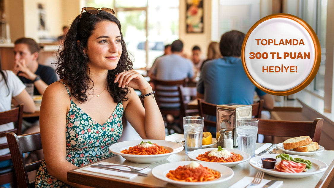 Restoran sektöründe her 2.000 TL harcamaya 100 TL,  toplamda 300 TL’ye varan Puan hediye!