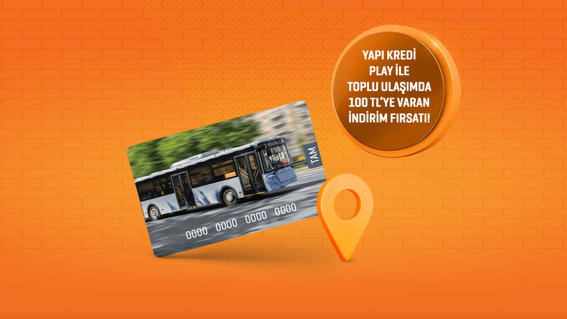 Yapı Kredi Play ile temassız özellik kullanımıyla yapılacak 200 TL ve üzeri toplu ulaşım kullanım ödemelerinde her işlemde %50, işlem başına en fazla 100 TL, toplamda 100 TL’ye varan indirim!