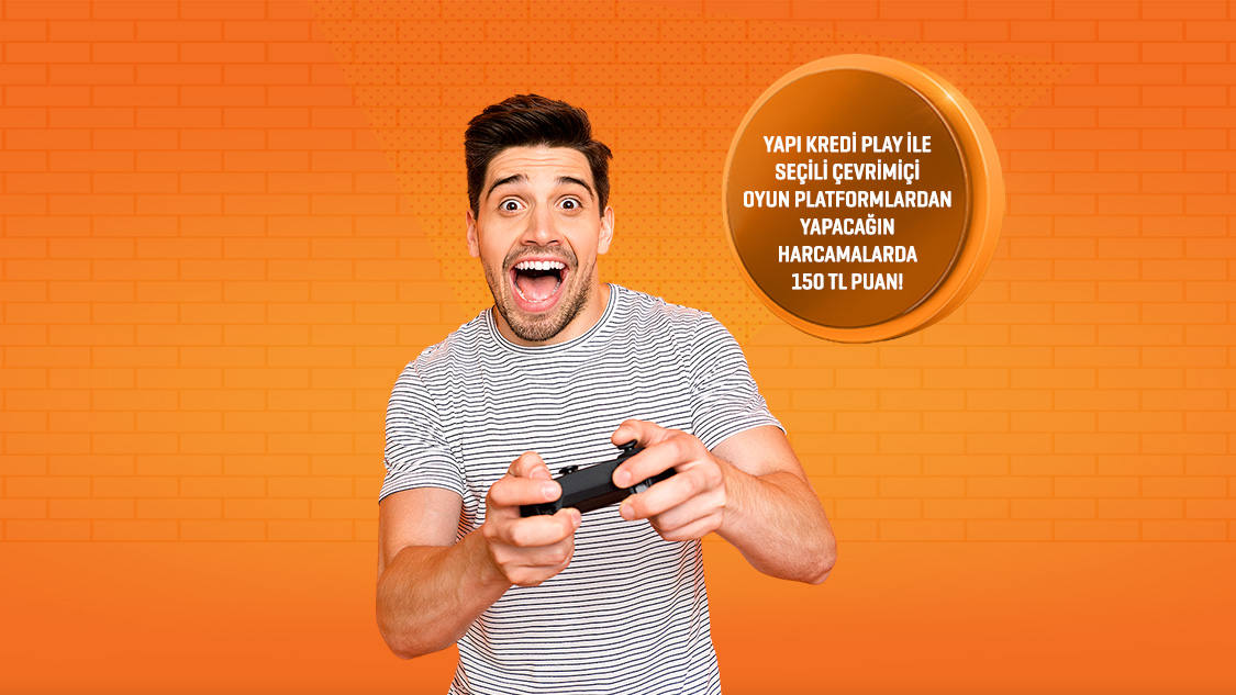 Yapı Kredi Play ile seçili çevrimiçi oyun harcamalarının %50’si kadar, işlem başına en fazla 150 TL, toplamda 150 TL’ye varan indirim fırsatı!