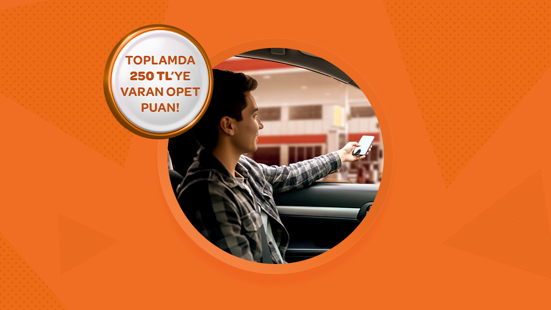 Opet’te Araçta Ödeme ile tek seferde yapacağınız ilk 1.250 TL ve üzeri harcamanızdan sonraki her 1.250 TL ve üzeri harcamanıza 25 TL, toplam 250 TL’ye varan Opet Puan!
