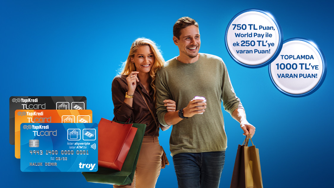 Troy logolu TLcard’dan giyim kozmetik alışverişlerinize 75 TL, World Pay ile ödemelerde ek 25 TL, toplamda 1000 TL’ye varan Puan hediye!